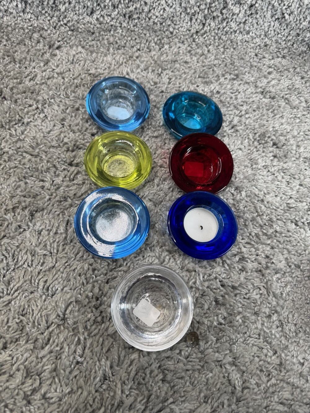 Lot of 7 Crate & Barrel Colored Glass Tealight Candle Holders Rainbow Home Decor